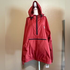 Disney World Red Windbreaker XXL 1/2 Zip Hoodie Rain Jacket Kangaroo Pouch